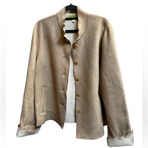 VINTAGE WOOL SIGRID OLSEN Women's Mock Turtleneck Jacket Tan Button Pockets SZ L